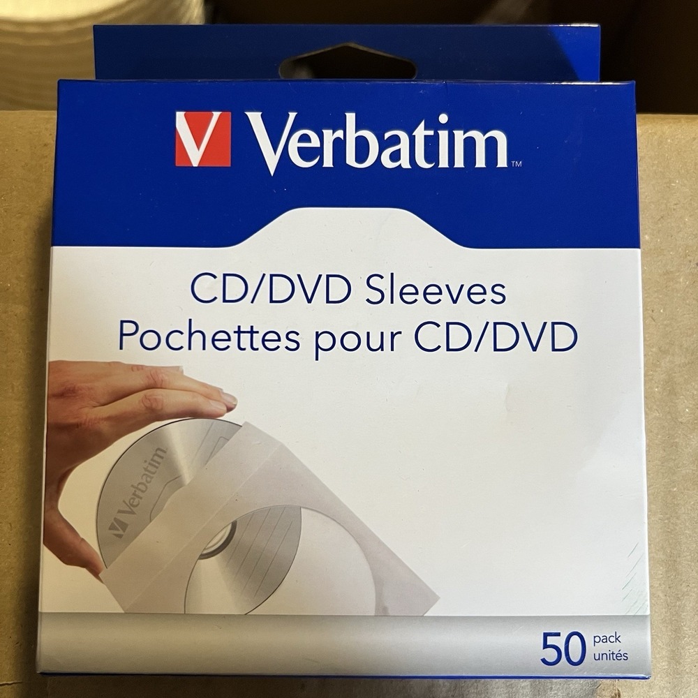 Verbatim CD/DVD Sleeves 50 Pack White New Paper Envelopes Clear Window 70126